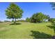 Well-maintained backyard with lush lawn and mature trees at 23820 Sardinia Dr, Sorrento, FL 32776