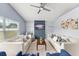Bright living room featuring neutral furniture, a ceiling fan, and a wall-mounted television at 2511 Brookstone Dr, Kissimmee, FL 34744