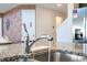 Modern kitchen features a stainless steel sink with granite countertops and stylish, dark cabinets at 9038 Sunshine Ridge Loop, Kissimmee, FL 34747