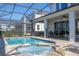 Enclosed pool with integrated hot tub, surrounded by a spacious patio area, offering a private outdoor retreat at 9038 Sunshine Ridge Loop, Kissimmee, FL 34747