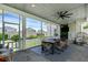 Screened-in patio with comfortable seating, a ceiling fan, and views of the backyard, creating a relaxing outdoor space at 1071 Kershaw Dr, Winter Garden, FL 34787