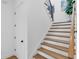 Clean staircase with wood treads, white risers, and a modern black railing, leading to the upper level at 1071 Kershaw Dr, Winter Garden, FL 34787