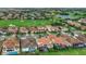 Wide aerial neighborhood shot showcases lush green landscaping, lakes, golf course and sidewalks at 13125 Alderley Dr, Orlando, FL 32832