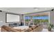 Large living room with a movie screen, projector, and sliding doors to a patio at 13125 Alderley Dr, Orlando, FL 32832