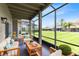 Relaxing screened back porch with comfortable seating and views of the lush green backyard at 14883 Hartford Run Dr, Orlando, FL 32828