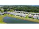 Overhead shot of homes backing up to a pond surrounded by well maintained green spaces at 2943 Slough Creek Dr, Kissimmee, FL 34744