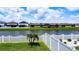 A charming backyard view overlooking a pond, enhanced by a classic white picket fence at 2943 Slough Creek Dr, Kissimmee, FL 34744