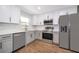 Modern kitchen with stainless steel appliances, white cabinets, and a window over the sink at 3403 Canute Pl, Orlando, FL 32818
