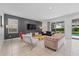 Bright living area boasts a large television, contemporary furnishings, and direct access to the refreshing pool at 441 Novi Path, Kissimmee, FL 34747
