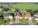 Aerial view of home with a screened-in pool, solar panels, and view of a green field at 5273 Sunset Canyon Dr, Kissimmee, FL 34758