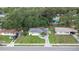 Aerial view of a single-story home, showcasing the surrounding neighborhood and mature trees at 1244 Woodland Ave, Lakeland, FL 33801