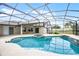 A shot of the backyard featuring the pool, covered enclosure and home at 145 Henue Ct, Davenport, FL 33896