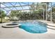 Backyard pool with built in spa and screen enclosure with mature landscaping at 145 Henue Ct, Davenport, FL 33896