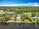 Aerial view showcasing waterfront homes with private docks and lush greenery at 3788 N Econlockhatchee Trl, Orlando, FL 32817
