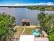 Aerial shot of waterfront property with backyard and boat dock on lake, showing lakefront community at 3788 N Econlockhatchee Trl, Orlando, FL 32817