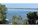 Scenic lake view with palm trees and a wrought iron fence in the foreground at 629 Helen St, Mount Dora, FL 32757