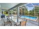 Relaxing screened-in pool and patio area with outdoor dining set, perfect for Florida living at 8807 Interlocking Ct, Davenport, FL 33896