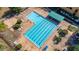Aerial view of a pristine community pool with lap lanes, lounge chairs, and palm tree landscaping at 9141 Camden Gardens St, Orlando, FL 32827