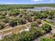 Aerial view of home surrounded by lush greenery and a lake in the distance at 13009 Plum Lake Cir, Minneola, FL 34715