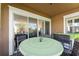 Covered patio with comfortable seating and a sliding glass door at 2301 Datura Loop, St Cloud, FL 34772