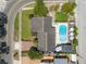 Aerial view highlighting the home's backyard pool, outdoor area, and lush landscaping at 2801 Plaza Terrace Dr, Orlando, FL 32803