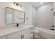 Bright bathroom featuring a single vanity and tub with a shower at 3072 Sw 168Th Loop, Ocala, FL 34473