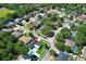 Aerial view of a home in a neighborhood with lush landscaping and mature trees at 347 Timberwood Trl, Oviedo, FL 32765