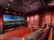 Private home theater with a large screen, comfortable seating, and dramatic red curtains for an immersive experience at 8333 Via Verona, Orlando, FL 32836