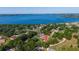 Wide aerial view of residential homes near a lake with lush trees, shot from high above at 10545 Parkway Dr, Clermont, FL 34711