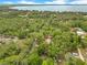 Panoramic aerial view of a property with tree coverage and a distant view of a body of water at 12046 Se 135Th Ave, Ocklawaha, FL 32179