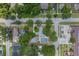 Overhead shot of a property with a private pool, surrounded by verdant trees and well-maintained streets in a quiet neighborhood at 1505 Magnolia Ave, Sanford, FL 32771