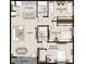 Detailed floor plan showcasing the layout of a home with open living areas, bedrooms, baths and kitchen at 1800 Coriander Dr, Kissimmee, FL 34759