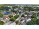 Neighborhood aerial view featuring tree-lined streets, diverse home styles, and a scenic pond at 202 Twisting Trl, Orlando, FL 32825