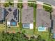 An aerial view shows properties each with their own backyard pool in a residential neighborhood at 2676 Estuary Loop, Oviedo, FL 32765