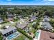 Aerial view of a residential neighborhood with lush trees, back yard swimming pools and clear blue skies at 986 Stonewood Ln, Maitland, FL 32751