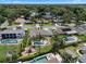 Aerial view of a residential neighborhood with lush trees and back yard swimming pools on a sunny day at 986 Stonewood Ln, Maitland, FL 32751