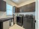 Functional laundry room with modern appliances, ample cabinet storage, and workspace at 10183 Peebles St, Orlando, FL 32827