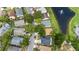 This is an aerial view of single Gathering homes near a retention pond with a fountain in the middle at 1919 River Park Blvd, Orlando, FL 32817