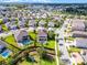 A beautiful aerial view showcasing a vibrant backyard with private pool, playground, and well-kept lawns at 7739 Graben St, Kissimmee, FL 34747
