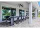 Covered outdoor patio with a large dining table perfect for entertaining guests at 7739 Graben St, Kissimmee, FL 34747