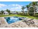 Backyard featuring a pool, lush landscaping, and lounge chairs, creating a private retreat at 7739 Graben St, Kissimmee, FL 34747