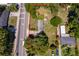 Aerial view of a property with a fenced backyard, mature trees, and a house outlined in red at 1121 Votaw Rd, Apopka, FL 32703