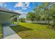 Expansive backyard featuring a covered patio, lush lawn, and a privacy fence, perfect for outdoor activities at 19073 Sabal St, Orlando, FL 32833