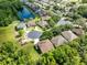 Aerial view of a residential community featuring homes, ponds, and mature trees at 2607 Stanmore Ct, Orlando, FL 32817