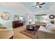 Comfortable living room with tile floors, stylish furniture, and a ceiling fan for added comfort at 634 Via Corso Ct, Kissimmee, FL 34759
