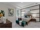 Stylish bedroom with unique wood wall accents, a comfortable bed, and a sitting area at 2117 Greenwood Oak Dr, Ocoee, FL 34761
