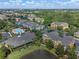 Expansive aerial view of the community, showcasing the pool, lush landscaping, and well-maintained buildings under a bright blue sky at 3561 Conroy Rd # 216, Orlando, FL 32839