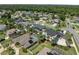 An aerial view of a residential community featuring green lawns, screened pools, and mature palm trees at 445 Oakland Park Blvd, Port Orange, FL 32127