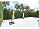 Large backyard area featuring white pebbles, accented by lush greenery and tropical palm trees at 507 N Peninsula Ave, New Smyrna Beach, FL 32169