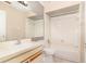 This bathroom has a vanity, toilet, bathtub, shower and a mirror at 109 Long Leaf Pine Cir, Sanford, FL 32773